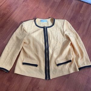 St John  Knit Sweater Cardigan Blazer Yellow W/ Black Accent Size 6.